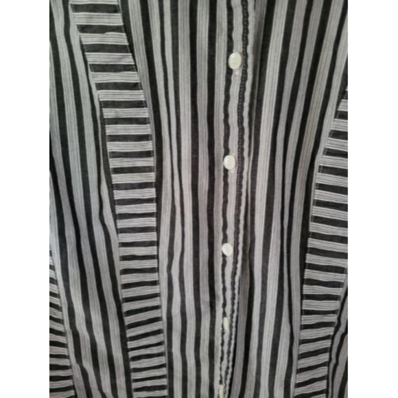 Liz Claiborne Size 10 Button Up Blouse Striped Long Sleeve Shirt Blouse Patched - Picture 4 of 8